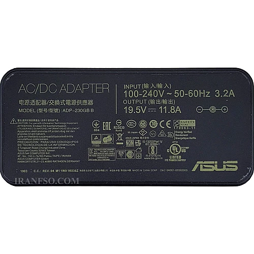 آداپتور لپ تاپ ایسوس 19.5V 11.8A Gimo Plus سوزن دار-کابل PC
