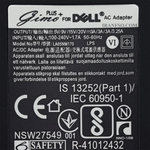 آداپتور تبلت-موبایل-لپ تاپ دل 20V 3.25A-15V 3A-9V 3A-5V 3A Type C اورجینال