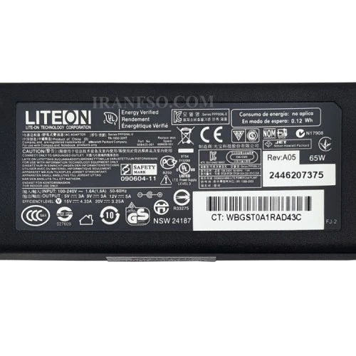 آداپتور تبلت-موبایل-لپ تاپ لایتون 20V 3.25A-15V 4.33A-12V 5A-9V 3A-5V 3A Type C