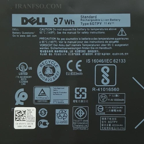 باتری لپ تاپ دل Precision 5510-XPS 15 9550_6GTPY داخلی-اورجینال