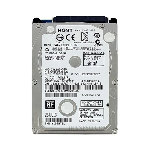 هارد HDD لپ تاپ 320 گیگابایت HGST Sata Slim 5400RPM-Refurbish سه ماه گارانتی