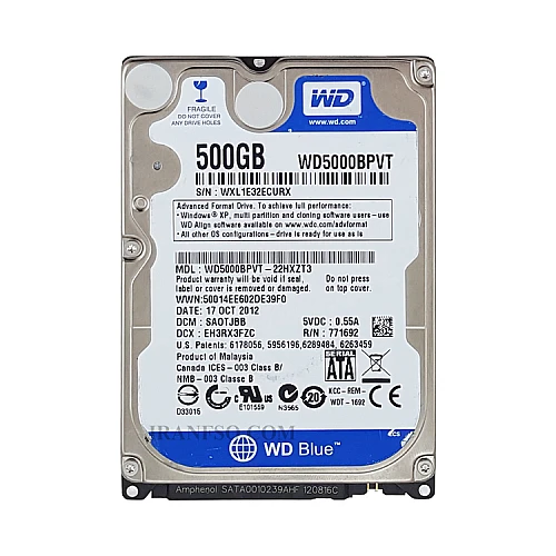 هارد HDD لپ تاپ 500 گیگابایت وسترن Sata 5400RPM Blue سه ماه گارانتی-ریفر