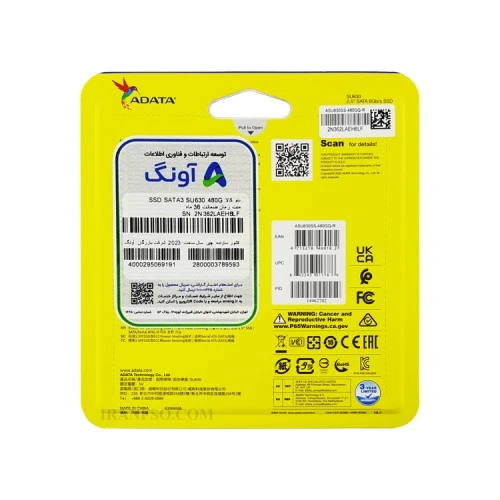 هارد SSD لپ تاپ 480 گیگابایت Adata Sata 2.5Inch SU630 گارانتی آونگ