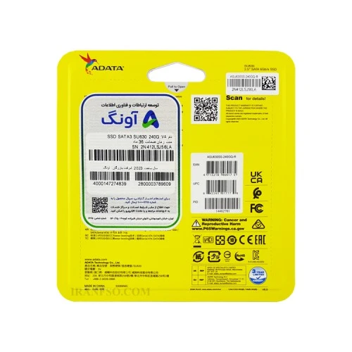 هارد SSD لپ تاپ 240 گیگابایت Adata Sata 2.5Inch SU630 گارانتی آونگ