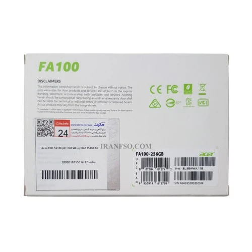 هارد SSD لپ تاپ 256 گیگابایت ایسر M.2 NVME 2280 FA100 گارانتی متین