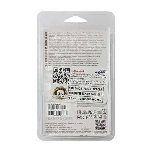 هارد SSD لپ تاپ 240 گیگابایت Apacer Sata 2.5Inch_AS340 گارانتی متین