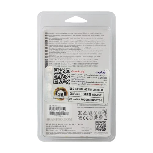 هارد SSD لپ تاپ 480 گیگابایت Apacer Sata 2.5Inch_AS340 گارانتی متین