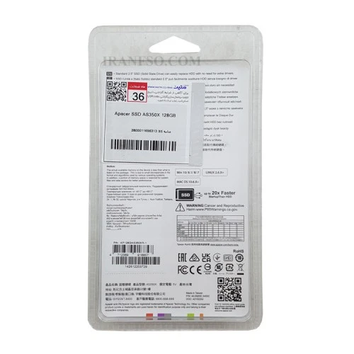 هارد SSD لپ تاپ 128 گیگابایت Apacer Sata 2.5Inch_AS350X گارانتی متین