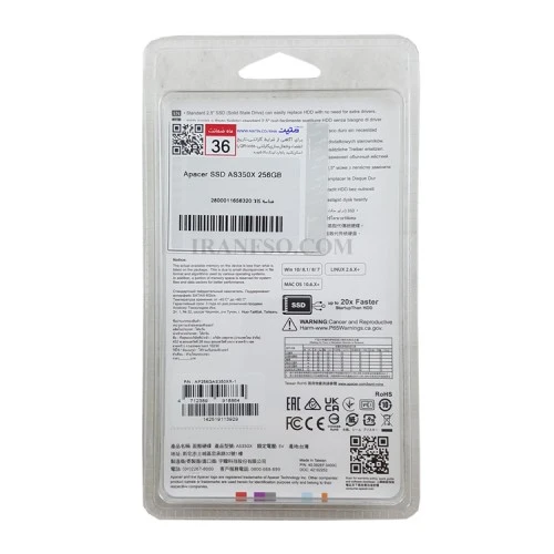 هارد SSD لپ تاپ 256 گیگابایت Apacer Sata 2.5Inch_AS350X گارانتی متین