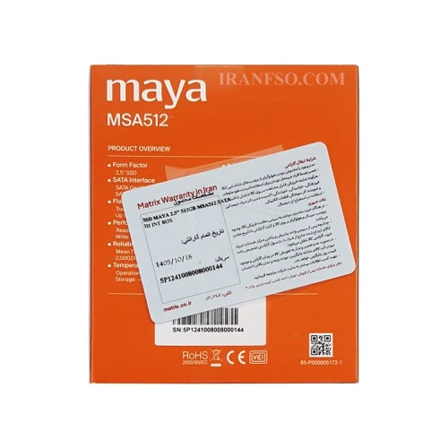 هارد SSD لپ تاپ 512 گیگابایت Maya Sata 2.5Inch_MSA512 گارانتی ماتریس