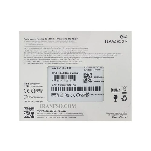 هارد SSD لپ تاپ 1 ترابایت تیم گروپ Sata 2.5Inch CX2 گارانتی آواژنگ