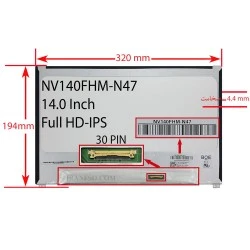 ال ای دی لپ تاپ 14.0 NV140FHM-N47 نازک 30 پین Full HD-IPS با جاپیچ 320x194x4.4mm برد پشت LED سوکت از بالا