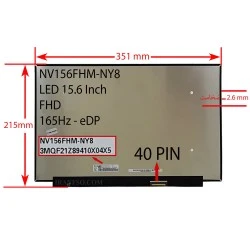 ال ای دی لپ تاپ 15.6 BOE NV156FHM-NY8 نازک مات 40 پین FHD-EDP-165Hz بدون جاپیچ 351x215x2.6mm