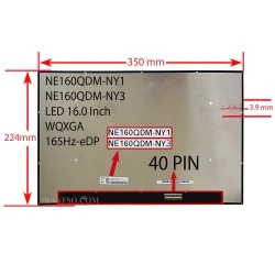 ال ای دی لپ تاپ 16.0 NE160QDM-NY1_NY3 نازک مات 40 پین WQXGA-EDP-165HZ بدون جاپیچ 350x224x3.9mm برد پشت LED