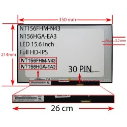 ال ای دی لپ تاپ 15.6 BOE-Innolux نازک مات 30 پین FHD-IPS بدون جاپیچ 350x214x3.2mm برد LED 26CM