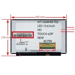 ال ای دی لپ تاپ 15.6 NT156WHM-T02_NEW نازک مات 40 پین ریز EDP-Touch بدون جاپیچ 350x216x3.2mm