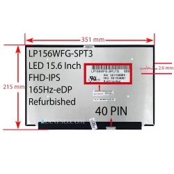 ال ای دی لپ تاپ 15.6 LP156WFG-SPT3_Grade A نازک مات 40 پین FHD-IPS-EDP-165HZ بدون جاپیچ 351x215x2.6mm