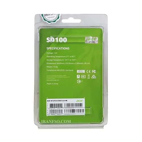 رم لپ تاپ 8 گیگ ایسر DDR4-3200 MHZ 1.2V_SD100 گارانتی آواژنگ