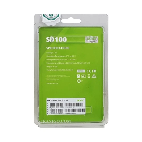 رم لپ تاپ 8 گیگ ایسر DDR4-2666 MHZ 1.2V_SD100 گارانتی آواژنگ