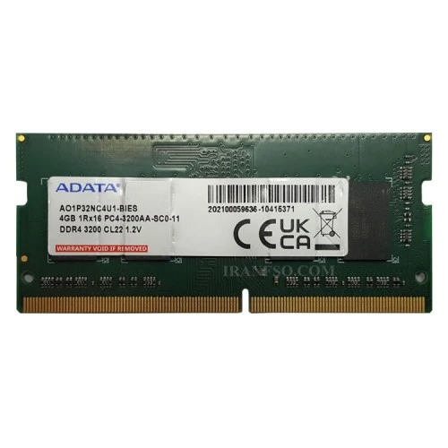 رم لپ تاپ 4 گیگ Adata DDR4-3200 MHz 1.2V یک سال گارانتی