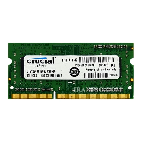 رم لپ تاپ 4 گیگ Crucial DDR3 1600-12800 MHz 1.5V شش ماه گارانتی