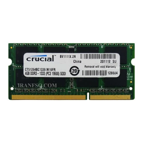 رم لپ تاپ 4 گیگ Crucial DDR3-1333-10600 MHz 1.5V سه ماه گارانتی